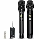 Bietrun UHF Microfono Karaoke Microfono Senza fili Microfono wireless con Display Digitale in metallo con ricevitore ricaricabile per Karaoke/Festa/KTV/Prestazioni All'aperto ecc, 2 Nero