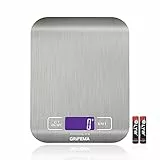 GRIFEMA Bilancia da cucina elettronica ad alta precisione GA2002 5000g/1g con display LCD retroilluminato, 6 unità e funzione tara, in acciaio inossidabile, intelligente, digitale, multifunzione