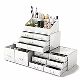 Readaeer Porta Trucchi Organizer, Scatola Portaoggetti a 4 Piani Liberamente Impilabili, Organizzatore per Trucco da Bagno Multifunzione Impermeabile e Antipolvere, con 12 cassetti.