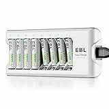 EBL 808A Caricabatterie 8 slot per AA e AAA NI-MH Batterie Ricaricabili, Confezione con 4 pcs 2800mAh AA Pile Ricaricabili e 4 pcs 1100mAh AAA Pile Ricaricabili