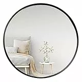 Mirrorize, 86,4 cm di diametro incorniciato, rotondo | cerchio nero appeso moderno industriale grande cornice in metallo specchio da parete per bagno ingresso camera da letto accento decorazione