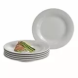Pasabahce Set di 6 piatti piani in porcellana bianca, 26 cm, set di 6 piatti piani, piatti piani rotondi, set di piatti, piatti grandi, piatti da pranzo