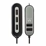 Ewent EW1355 Caricatore da Auto 10.8A/54W con 5 Porte, 2 Porte Frontali e 3 Porte per Passeggeri Posteriori, per iPhone, iPad, Smartphone e Tablet, Cavo 1.5m