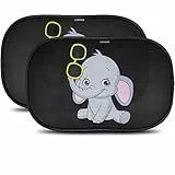 CARAMAZ Tendine Parasole Auto Bambini Nere Elefante - Parasole Bambini Accessori Auto,2 Pezzi 51x31cm, Tende da Sole per Esterno, Protezione Solare Raggi UV