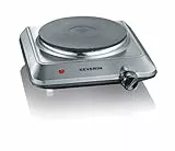 SEVERIN KP 1092 Piastra elettrica compatta da 1500W, Fornello con diametro da 18 cm e controllo della temperatura, Fornello campeggio perfetto per vacanze e camper, Argento opaco