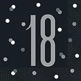 Unique- Tovaglioli di Carta-Numero 16,5 cm-Compleanno Glitz Nero e Argento-Confezione da 18, Black & Silver, 83543