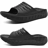 KuaiLu Sandali di Recupero Uomo con Comode Ortopediche Fascite Plantare Supporto Arco Ciabatte Aperte Leggero Sportivi Ciabatta Estive Mare Spiaggia Piscina Doccia Sandalo Nero42.5-43