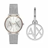 Armani Exchange Orologio da donna, movimento a tre lancette, cassa in acciaio inossidabile argentato da 36 mm e bracciale in acciaio inossidabile, AX7130SET