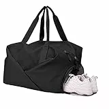 QKTYB Borsone Palestra Con Scomparto per Scarpe,Borsone da Viaggio con Separato Secco Bagnato,Grande Capacità Borsa Sportiva Gym,Impermeabile Borsone Palestra Sportiva per uomo e donna (Nero)