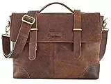 LEABAGS Borsa per documenti per uomo e donna | Custodia per laptop in vera pelle 14' | Borsa a tracolla con tracolla | Messenger | Borsa da lavoro | Borsa per insegnanti | Marrone scuro naturale