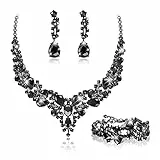 JeweBella Parure Gioielli Set per Donna Cristallo Sposa Collana Vintage Strass Orecchini Pendenti con Bracciale Fidanzamento Nozze Sposa Damigella d'Onore Regalo Dirndl Gioielli