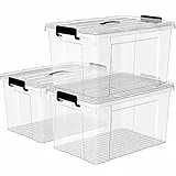 Cetomo 45L* 3 Scatola portaoggetti in plastica Tote Organizzatore Contenitore con coperchio durevole e Fibbie a chiusura sicura, impilabile e annidabile, confezione da 3, trasparente con fibbia nera
