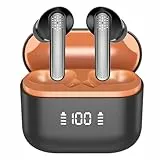 Aptkdoe Cuffie Bluetooth, Auricolari Bluetooth 5.3 con Bassi Coinvolgenti, 48 Ore di Riproduzione Cuffie Wireless Riduzione del Rumore con Display LED, IPX7 Impermeabili Cuffiette Bluetooth, Arancia