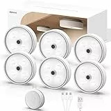 EZVALO Luce Armadio 6 Pezzi, Luci Sensore Movimento Interno, 2000mAh Puck Lights Ricaricabile con Telecomando, Illuminazione Dimmerabile LED per Scale, Camere, Corridoi, Armadi, Cucine
