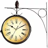 Hebezn Due Lati Orologio della Stazione, in Retro Design Ferro battuto Rotonda Orologio della Stazione, Orologio da Parete Impermeabile Living Nostalgia Nero for Garden Stazione Veranda Corridoi