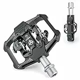 GEWAGE Pedali per bicicletta SPD, pedali per mountain bike, doppio lato SPD, piattaforma antiscivolo, con 3 cuscinetti, pedali in alluminio leggero, 9/16', con inserti per MTB, bici da strada (Nero+)