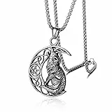 OIDEA Collana Uomo Donna,Pendente in Acciaio Inossidabile Ciondolo a Forma di Luna Lupo Scolpito Stile Gotico,Catena di Grano 22' Colore Argento