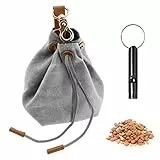 KBJUH Borsa per Cibo per Cani, Borsa Addestramento Cane, Borsa per Il Snack per Cani con Fibbia a Clip e Fune di Tensione, 1 Pezzo Grigia Borsa Portatile per Cibo per Cani, con 1 Fischietto