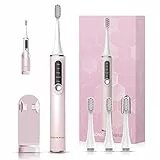 Spazzolino elettrico ricaricabile per uomo donna, spazzolino elettrico sonico per adulti con pannello di visualizzazione a LED, promemoria 30 secondi, timer 2 minuti, 5 modalità, 4 testine