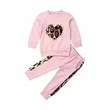 Loalirando Completo Sportivo Bambina Rosa Tuta Bambina Stampa Leopardato con Maniche Lunghe Felpa Senza Cappuccio+Pantaloni Sportivi Vita Alta (Rosa, 2-3 Anni)