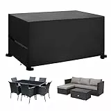 Callni Copertura per Set Arredo Giardino, Copritavolo Telone Impermeabile, 420D in Tessuto Oxford resistente ai Raggi UV, Esterno Rattan Coprire per Tavolo Sedie Rettangolare190 x 140 x 90 cm nero