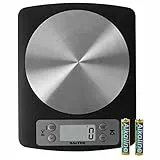 Salter 1136 BKSSDR - bilancia da cucina digitale con piedini magnetici, funzione timer e orologio, pesatura liquidi, facile da pulire, design ultra sottile con piattaforma a disco in acciaio inox