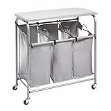 Amazon Basics - Carrello raccogli biancheria con 3 sacchi e asse da stiro da tavolo (colore grigio), 80 cm x40 cm x 84cm