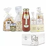 RE REGALO CESTO 'PUGLIA' Biscotti alle mandorle, Pomodori pelati, Frise Grano duro, Taralli, Olive di Cerignola, Orecchiette, Garganelli alla Bietola, Olio EVO, Prodotti Tipici Puglia, Alta Qualità