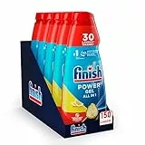 Finish Powergel Detersivo Lavastoviglie al Limone, Gel Lavastoviglie, 150 Lavaggi, 5 confezioni da 30 Lavaggi di Liquido Lavastoviglie