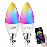 EXTRASTAR Lampadina Alexa E14 Wifi,2700k-6500k,Lampadine LED Intelligence RGBCW 6W Wifi, Compatibile con Alexa e Google Home, 2 Pcs