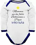 body neonato divertenti frase Inter Mamma mi ha fatto bellissimo e papà Interista (Body neonato bianco blu Interista frase stampa caldo cotone, 3-6 mesi)