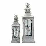 Rebecca Mobili Set Lanterne Shabby, 2 Porta Candele Fiori Decorative Bianche, Metallo Pvc, Per Feste Matrimoni - Misure: 55 x 17,5 x 17,5 cm (HxLxP) - Art. RE6655