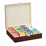 Relaxdays Scatola Porta Tè & Tisane, 12 Scomparti per Bustine & Capsule del Caffè, Cofanetto con Coperchio, Marrone