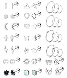 Milacolato 22 Coppie Cartilage Stud Orecchini Set per Le Donne Uomini 316L In Acciaio Inossidabile CZ Geometrica Cartilage 20G Tragus Helix Ear Piercing Flat Back Stud Orecchini Piercing Argento