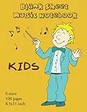 Blank Sheet Music Notebook Kids: 6 Stave - 100 Pages - 8.5x11 Inch