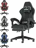 Racingreat Sedia Gaming con Poggiapiedi,Sedia da Ufficio Sedia da Gaming, Poggiatesta e Cuscino Lombare, Ergonomica In Pelle PU Sedia Da Computer Per Gamer Ufficio Casa Adulto Adolescente-Nero