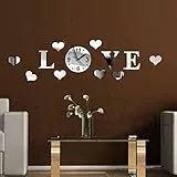 Fai da te 3D Home Modern Love Orologio da parete Decorazione Specchio Soggiorno