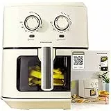 InnovaGoods® friggitrice ad aria 6,5 litri Vintage, friggitrice ad aria 1700W con +100 ricette in IT friggitrice ad aria con finestra, cestello antiaderente, timer e flusso d'aria a 360° Colore crema