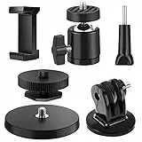 QLOUNI Supporto Magnetico, 360° Panoramico Mini Testa a Sfera per Treppiede con Attacco Contatto Caldo 1/4' Rimovibile, 66mm Base Magnetica, Adattatore GoPro e Supporto Telefono