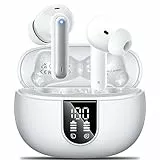 Cuffie Bluetooth, Auricolari Bluetooth 5.3 con 4 HD Microfono Cancellazione Rumore, 42 Ore di Riproduzione,Cuffiette Bluetooth Sport con LED Display,Cuffie Wireless In Ear per Android iOS Bianco(2023)