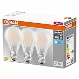 OSRAM LED Classic A60, lampade a filamento smerigliato in vetro per base E27, bianco freddo (4000K), sostituisce le tradizionali lampadine da 60W, scatola da 3