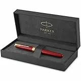PARKER Sonnet Penna Stilografica, Laccatura di Colore Rosso con Dettagli in Finiture in Oro, Pennino Medio, Confezione Regalo