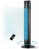 PureMate Ventilatore a torre oscillante da 109 cm con purificatore d'aria e funzione aroma, 3 velocità della ventola di raffreddamento, display LED, timer 8 ore, ventilatore da pavimento senza pale