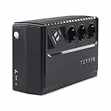 EPYC® TETRYS - UPS a Ciabatta Multipresa, Gruppo di Continuità per PC, Potenza 850VA/480Watt, Tecnologia Line Interactive, AVR, 3 Uscite Schuko, Doppio Caricabatterie Smartphone e Tablet, UPS 800VA