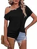 ORANDESIGNE Casacca Donna Elegante Estiva Maglietta Monospalla Manica Corta T Shirt Spalle Scoperte Tunica Asimmetrica T-Shirt Bluse Tinta Unita Casual Chic Moda Camicia Top Nero XXL