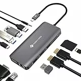 NOVOO Docking Station USB C, 12 in 1 Hub USB C Triplo Display, Doppio HDMI 4K, 4 Porte USB, RJ 45 Gigabit Ethernet, Lettore Schede SD/TF, VGA, 100W PD, Jack Audio da 3,5 mm, per MacBook Pro e Di più