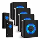 Campanello Senza Fili, Satisure Indicatore LED, 58 Melodie con 5 Livelli di Volume, Campanello Da Esterno Impermeabile IP55 Portata 400m (2 Trasmettitori e 4 Ricevitori)
