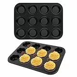 12 Stampi Teglia per Muffin 2pcs Teglia Muffin 35×26×3 cm Muffin Stampo Teglia da Forno Antiaderente Bakeware Petravera Stampo Formine da Forno Teglia da Muffin per Muffin, Cupcake, Brownie (Nero)