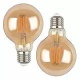 Lampadina LED E27 Filamento G80 4W Dimmerabile, 220-240V, 400lm Bianco Caldo 2200K, Equivalente Incandescenza 40W, Lampadina Vintage Decorativa Globo con Vetro Ambrato, per Caffè, Ristoranti, 2 pezzi