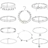 NMBCH Cavigliera Donna D'argento Set, 10 Pezzi Boho Cavigliera Set D'argento Donna, Regolabile Cavigliera Estiva Donna Cavigliera In Argento, Estate Spiaggia Gioielli Set per Donne e Ragazze